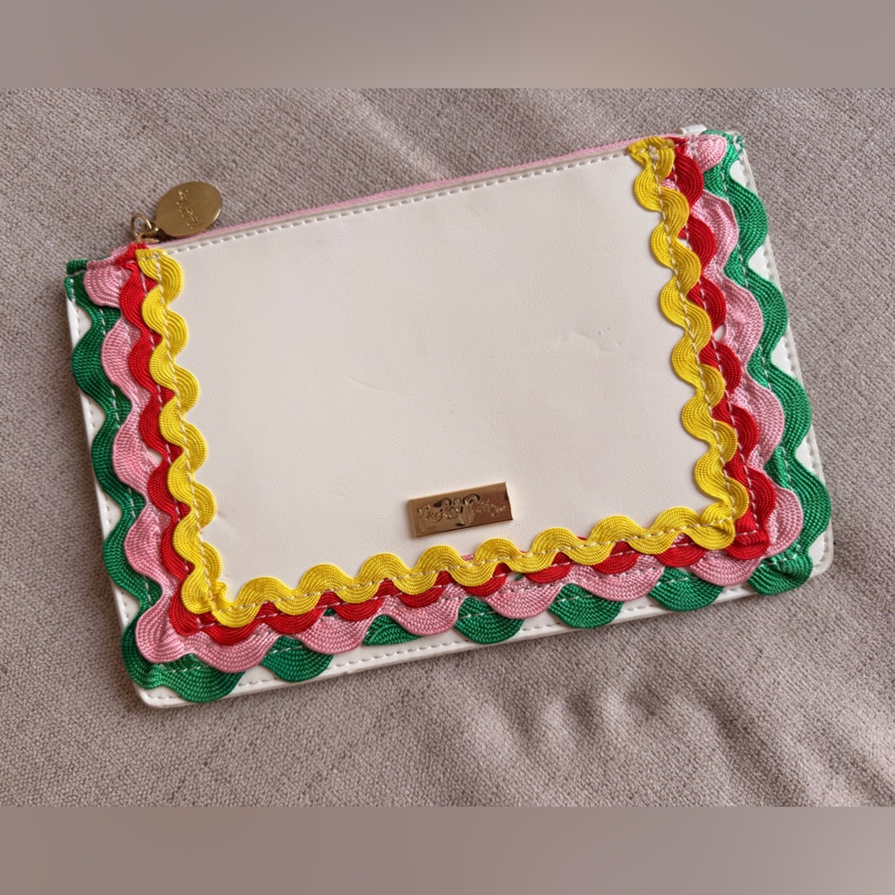 Packed Party White Clutch with Yellow, Pink, Red & Green Trim